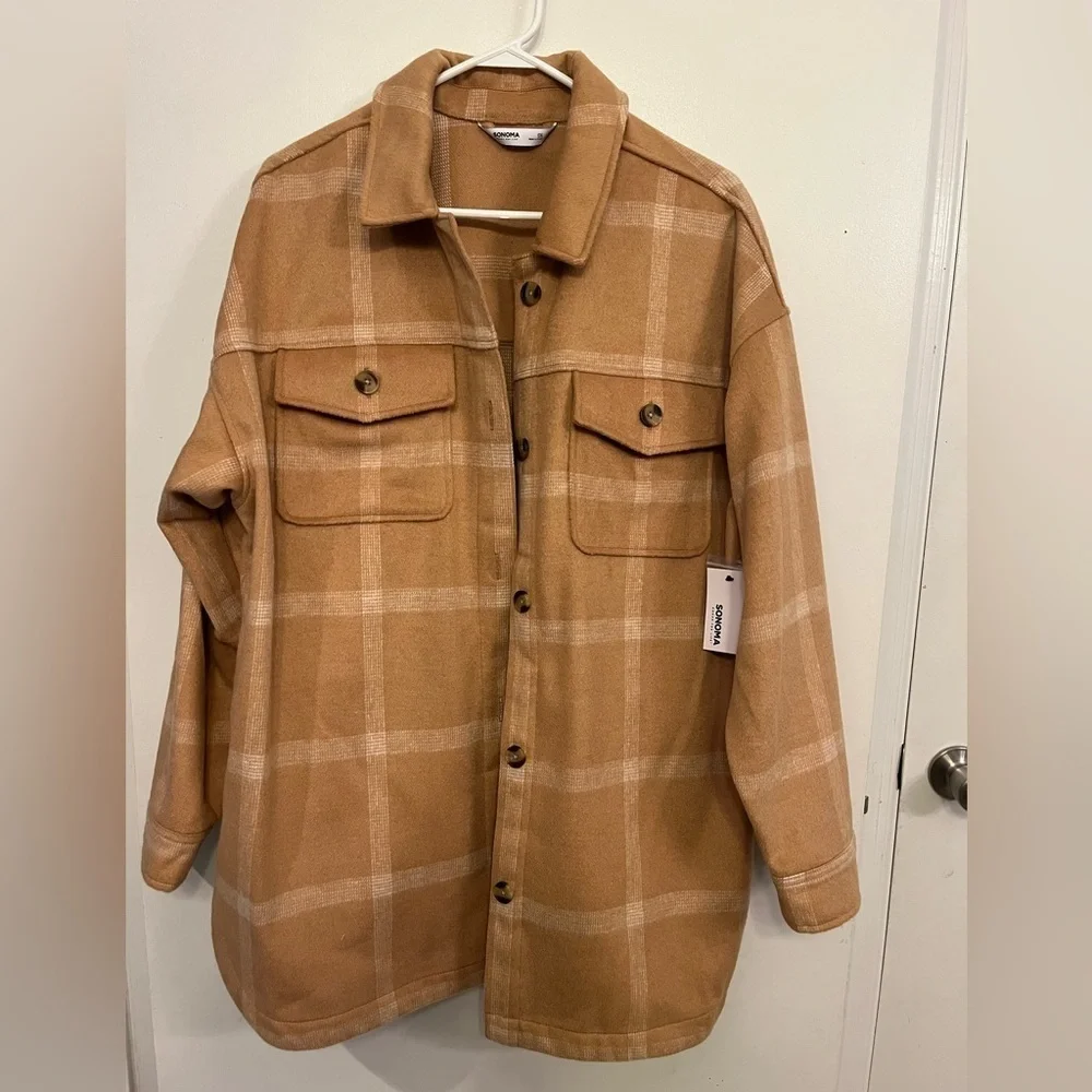 Sonoma Shacket, New! Tan and white, size 0X - Picture 12 of 16
